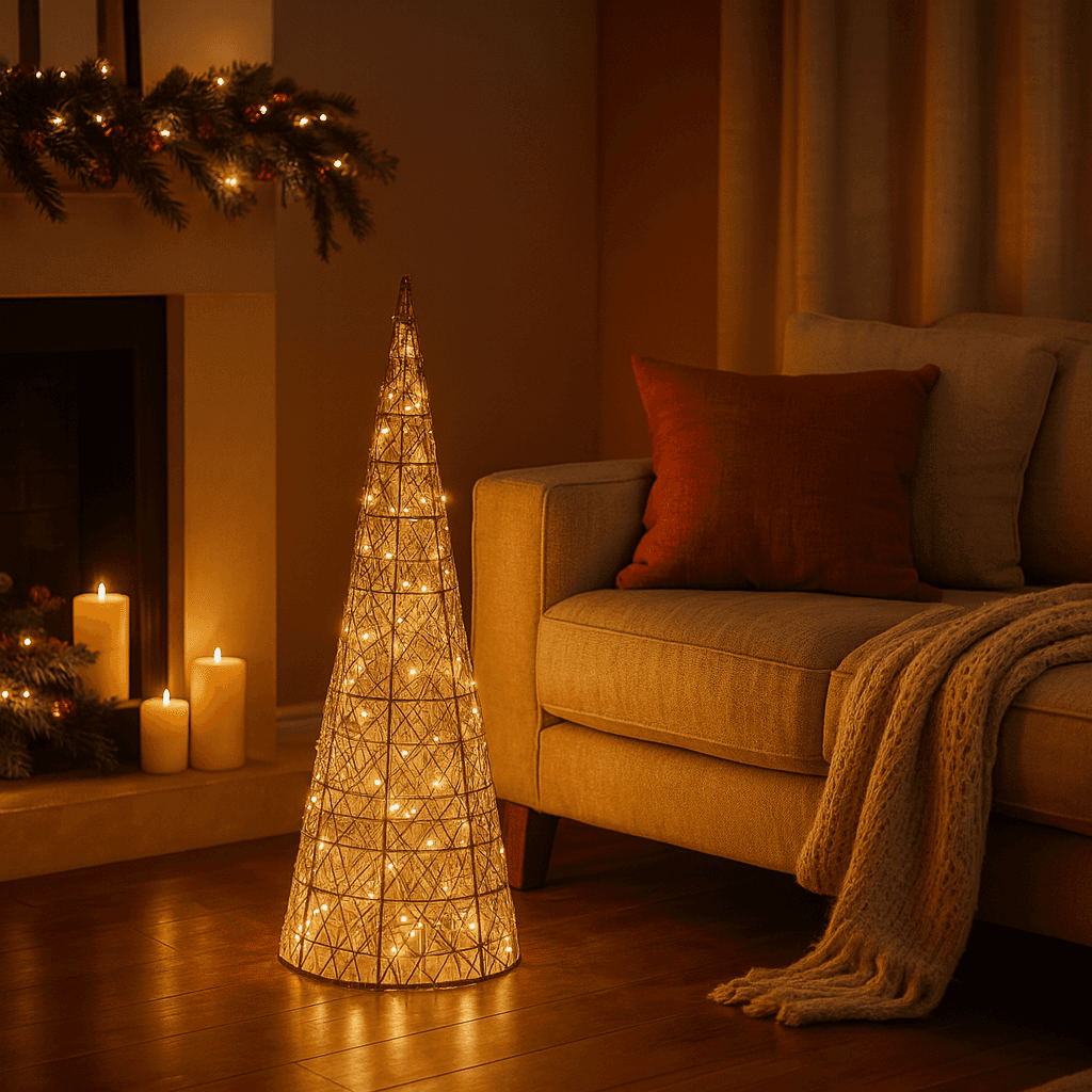 Albero decorativo cono con luci Led champagne per decorazione natalizia - 3