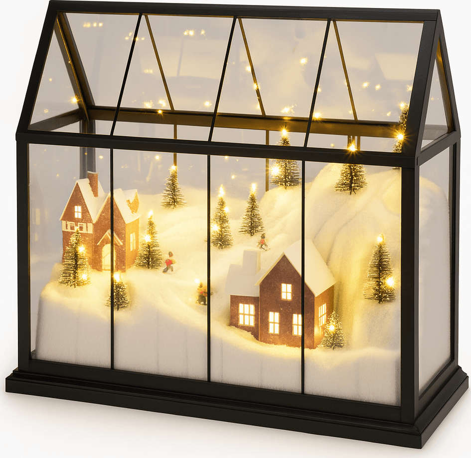 Lanterna in metallo con scena natalizia con luci Led per decorazione ambiente - 2