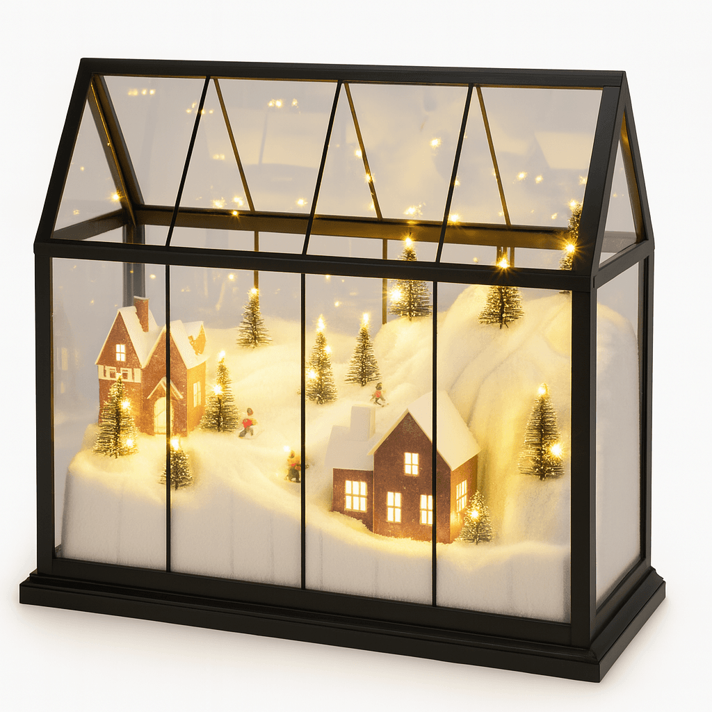 Lanterna in metallo con scena natalizia con luci Led per decorazione ambiente - 2