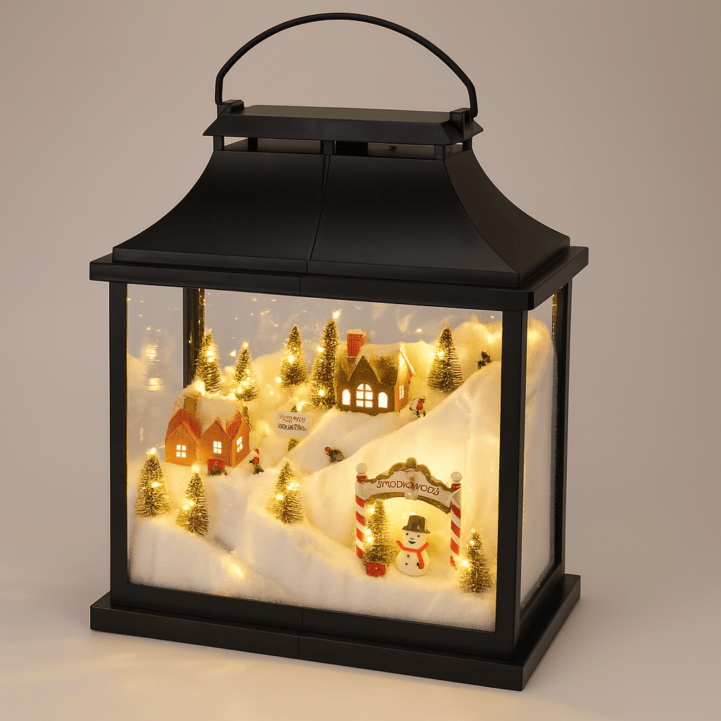 Lanterna in metallo con scena natalizia con luci Led per decorazione ambiente - 3
