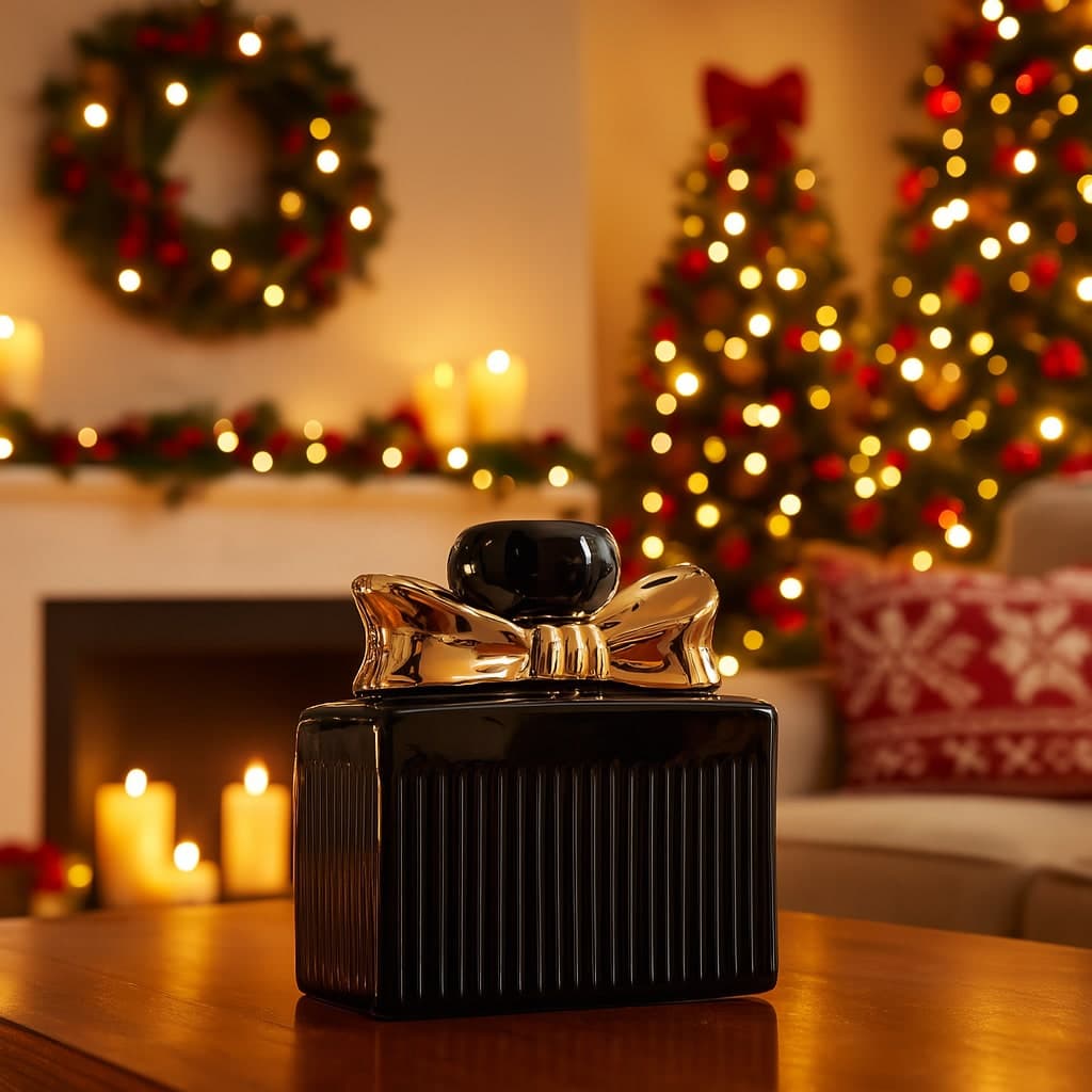 Portacandela profumo in ceramica nero per decorazione ambienti h 11 cm - 3