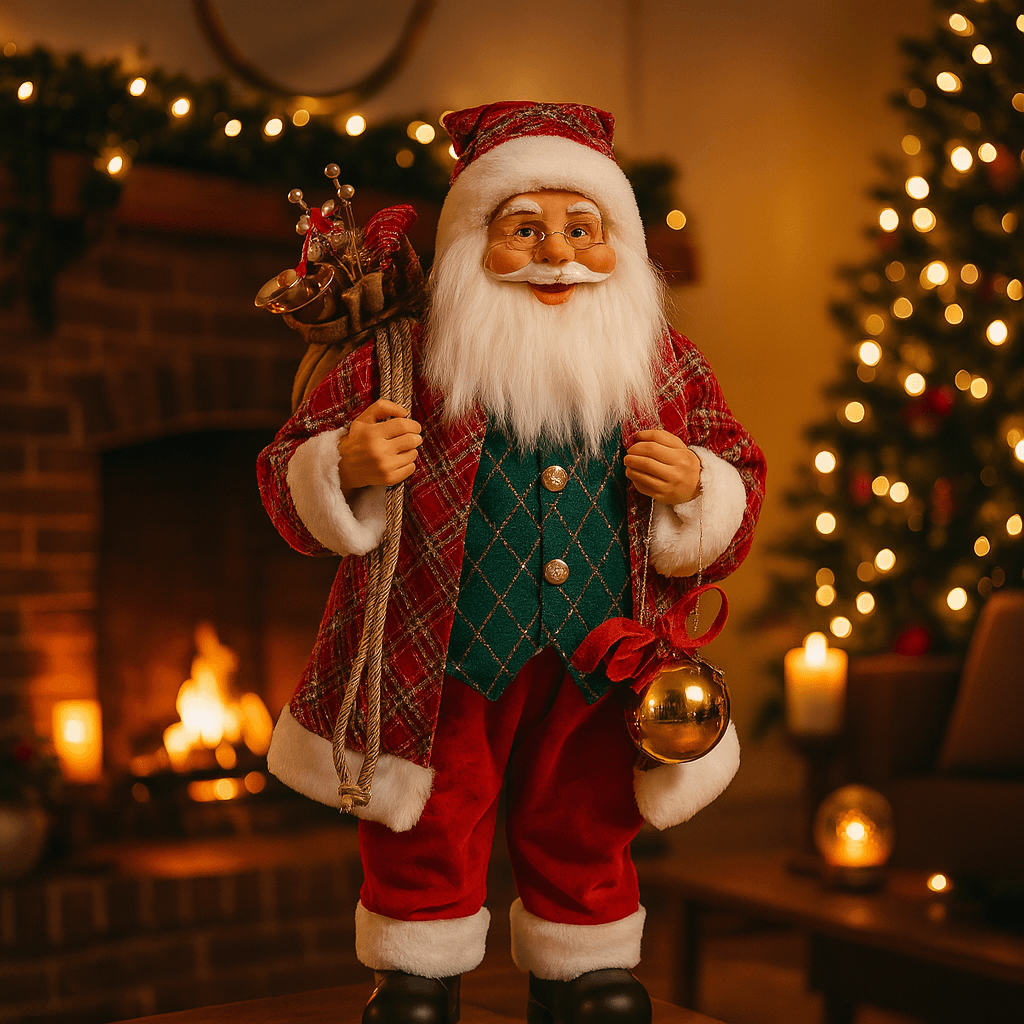 Statuetta di Babbo Natale in tessuto colore rosso con campanellino - 2