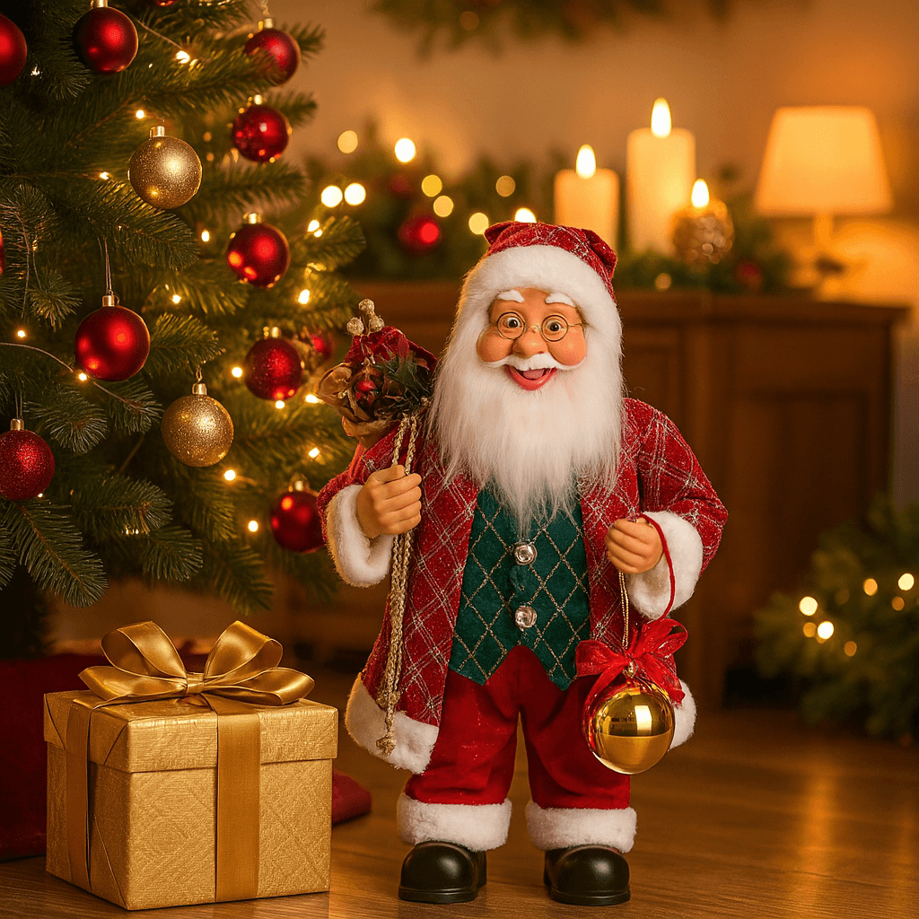 Statuetta di Babbo Natale in tessuto colore rosso con campanellino - 3