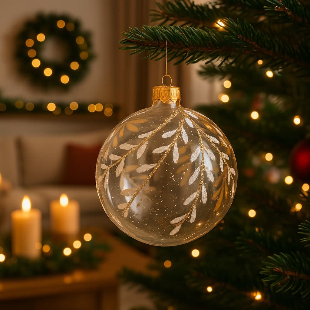 Palline per albero di Natale in vetro decorate con rami glitter Ø 10 cm - 5