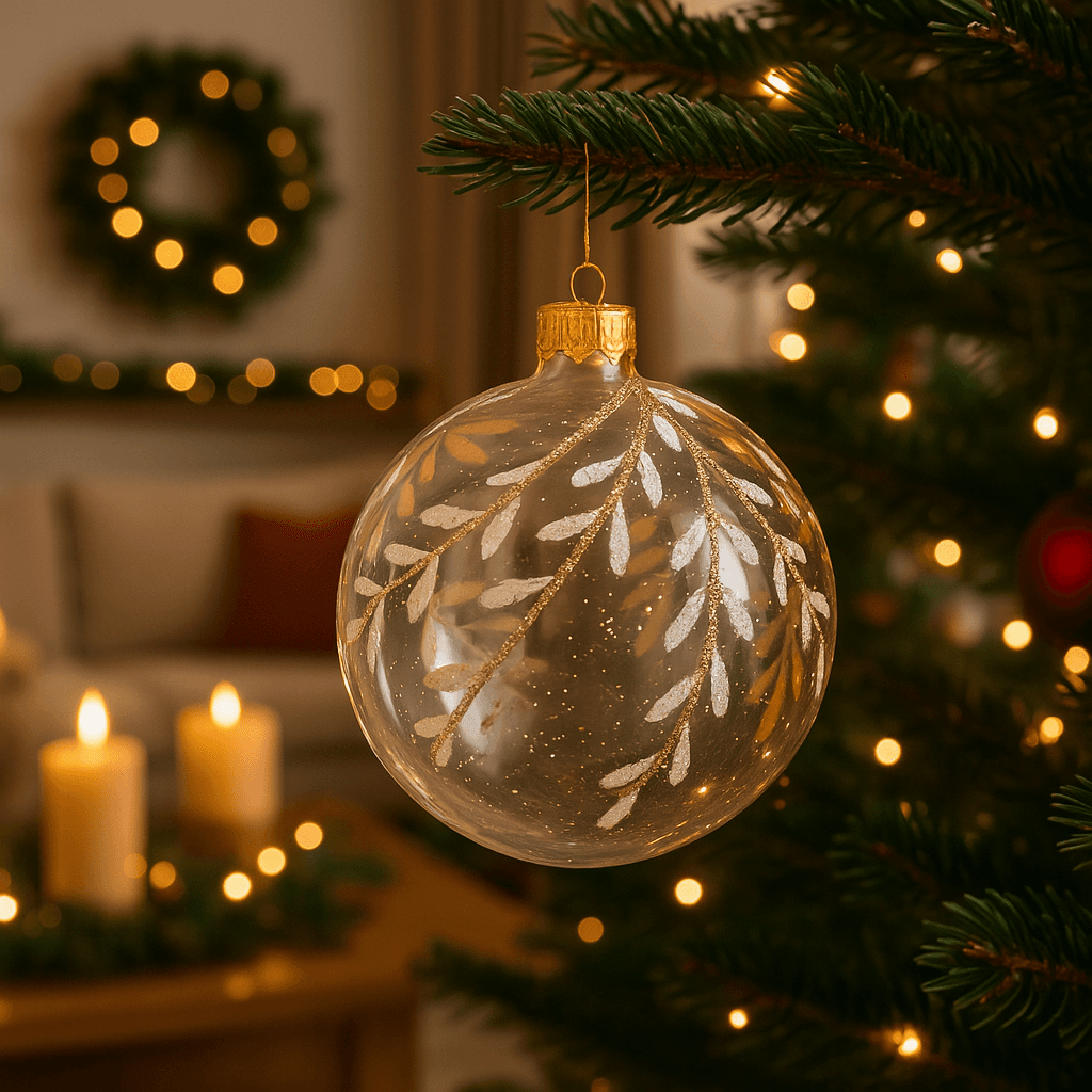 Palline per albero di Natale in vetro decorate con rami glitter Ø 10 cm - 5