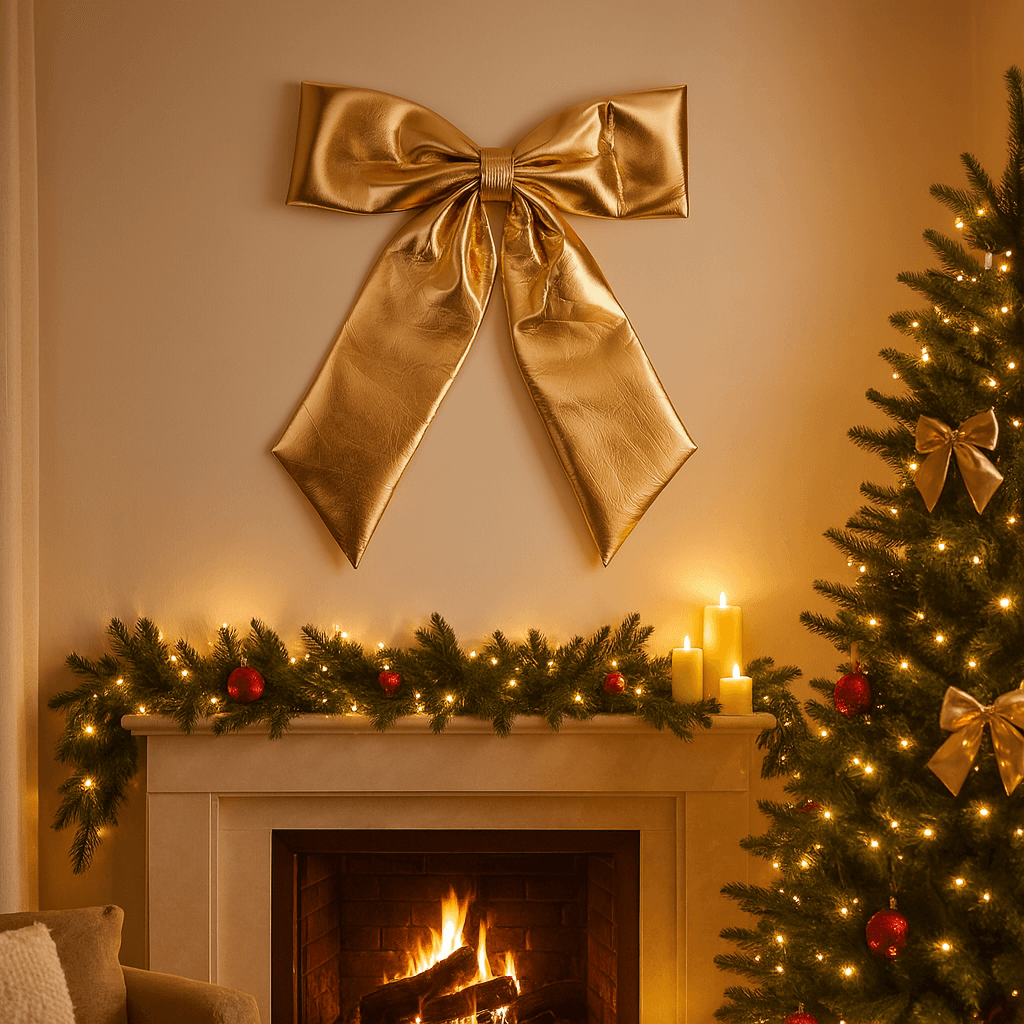 Fiocco di natale lucido da muro per decorazione natalizia h 80 cm - 3