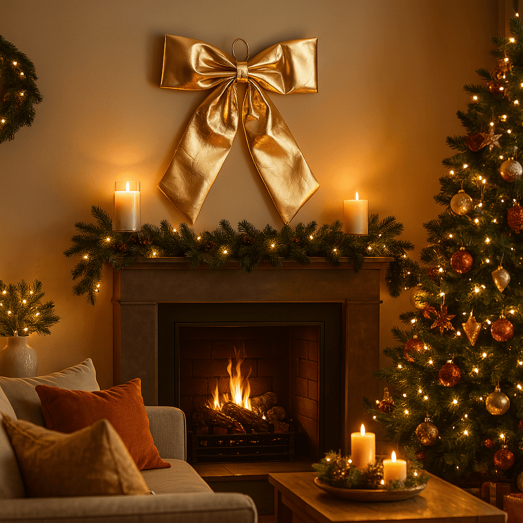 Fiocco di natale lucido da muro per decorazione natalizia h 80 cm - 4