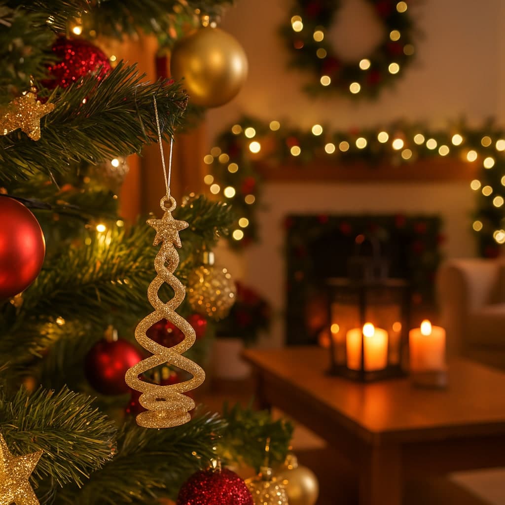 Spirale per albero di Natale color champagne decorazioni natalizie set da 2 - 3