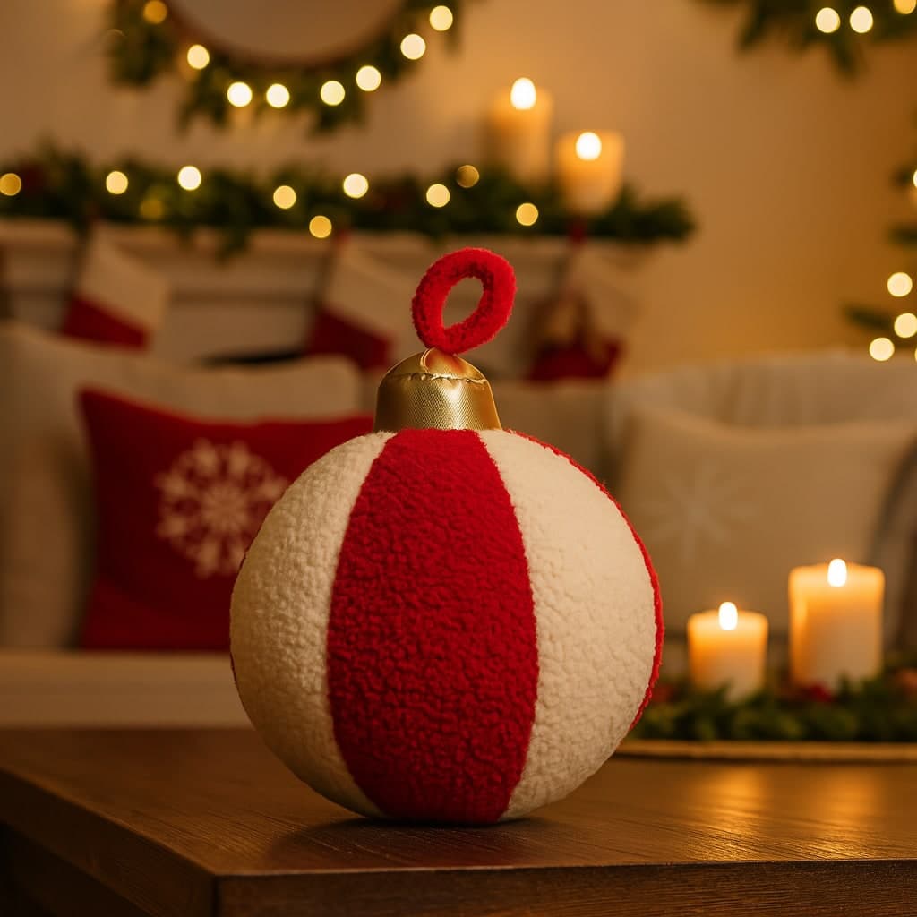 Cuscino pallina di natale con gancio per decorazione ambiente Ø 23 cm - 3