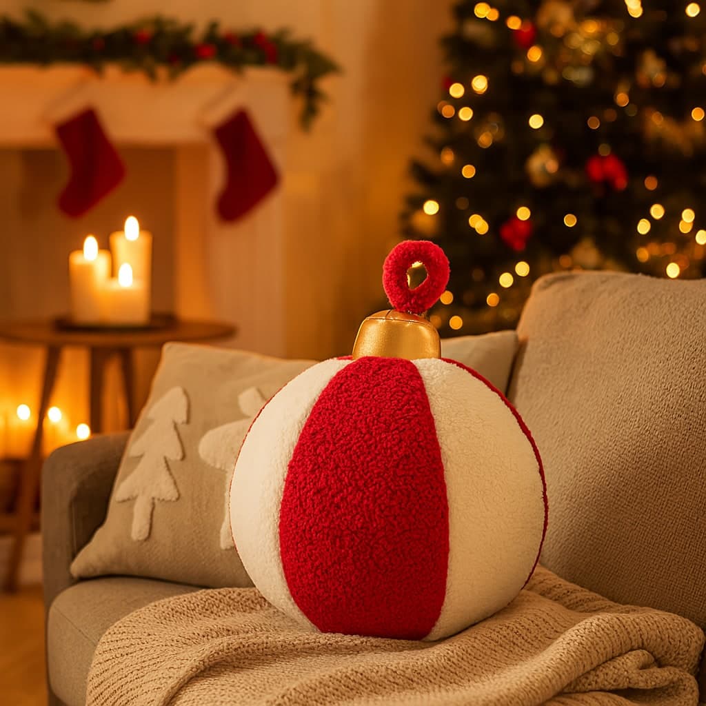 Cuscino pallina di natale con gancio per decorazione ambiente Ø 23 cm - 4
