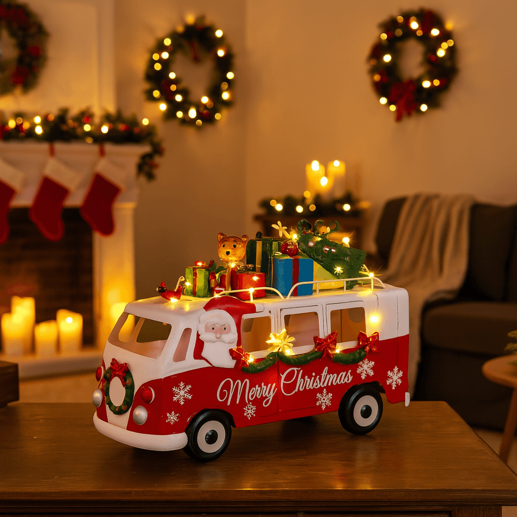 Bus di Natale in metallo con regali e luci Led per decorazioni natalizie - 3