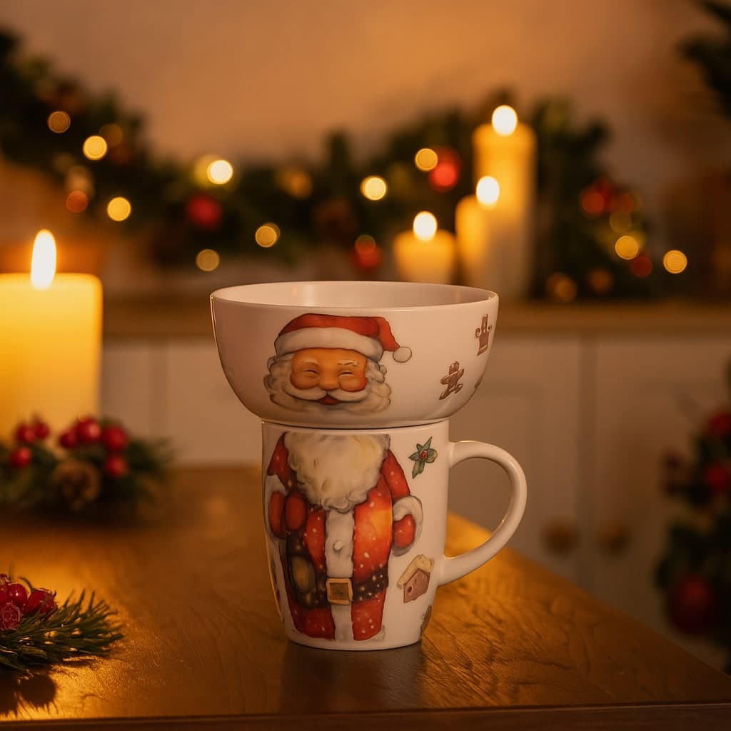 Ciotola + Tazza di Natale in porcellana per decorazioni natalizie set colazione - 5