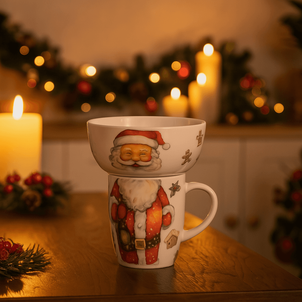 Ciotola + Tazza di Natale in porcellana per decorazioni natalizie set colazione - 5