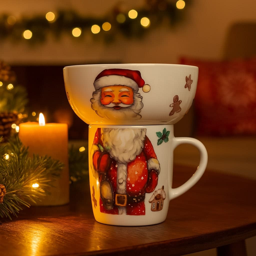Ciotola + Tazza di Natale in porcellana per decorazioni natalizie set colazione - 6