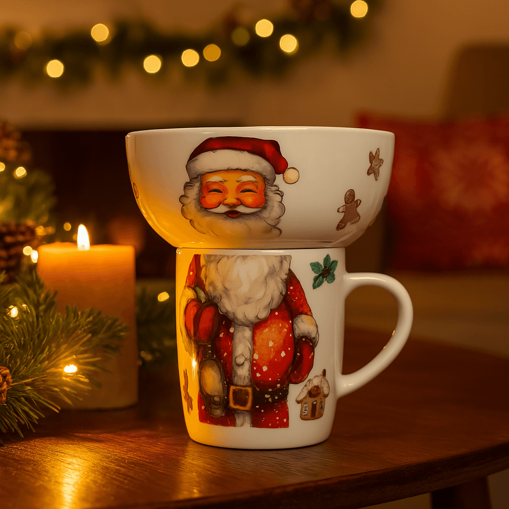 Ciotola + Tazza di Natale in porcellana per decorazioni natalizie set colazione - 6