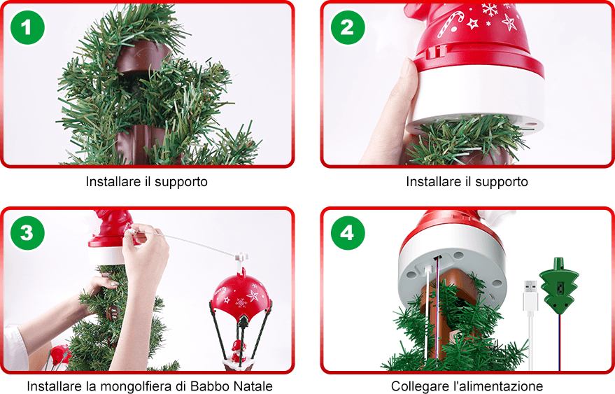 Puntale per albero di Natale con luci Led, suono e movimento per decorazioni natalizie - 3