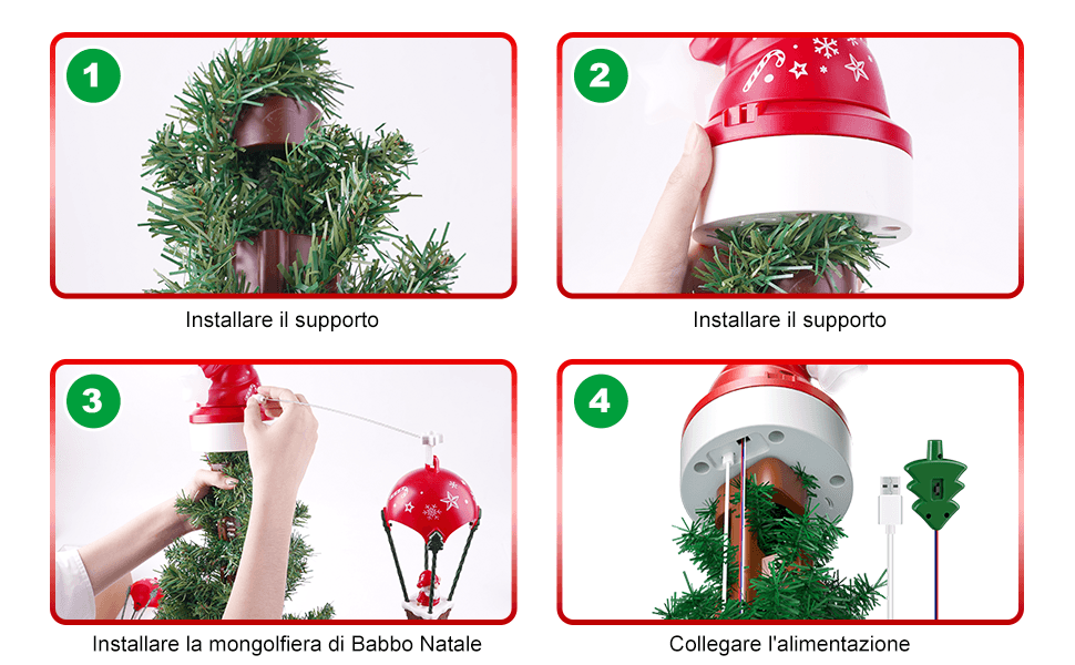 Puntale per albero di Natale con luci Led, suono e movimento per decorazioni natalizie - 3