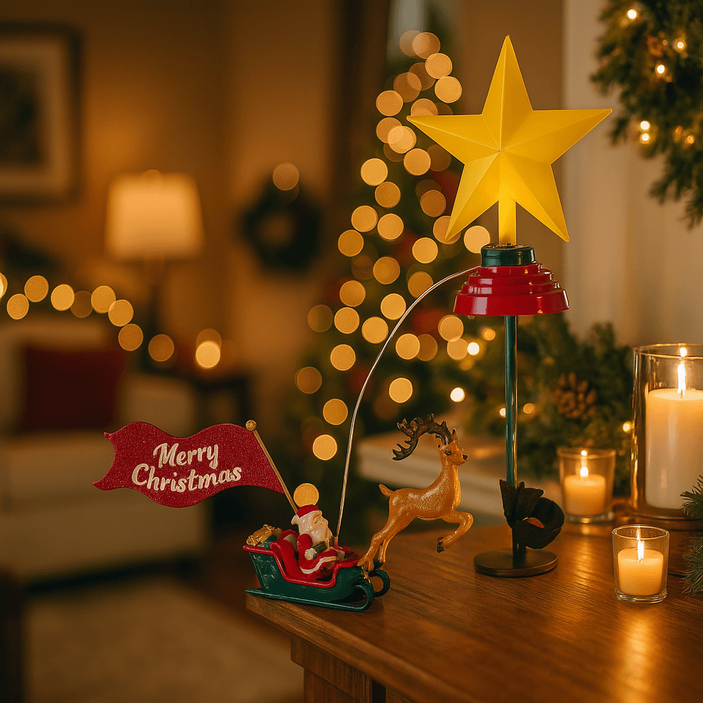 Puntale per albero di Natale con luci Led, movimento e musica per decorazioni natalizie - 3