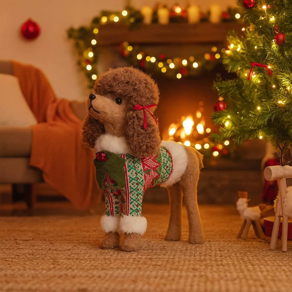 Barboncino di Natale peluche soffice decorazione natalizia per interno - 3