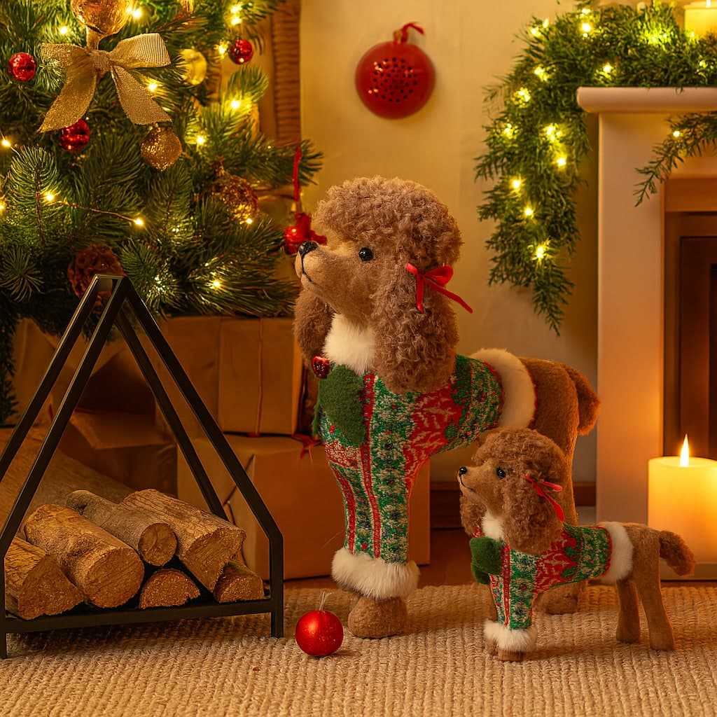 Barboncino di Natale peluche soffice decorazione natalizia per interno - 4