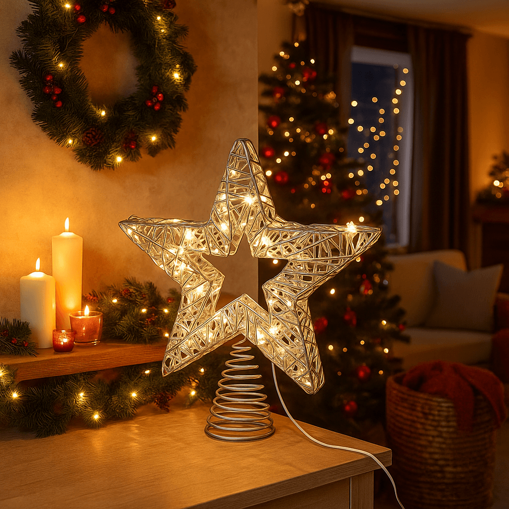 Puntale decorativo stella a batteria con luci Led per decorazione natalizia - 2