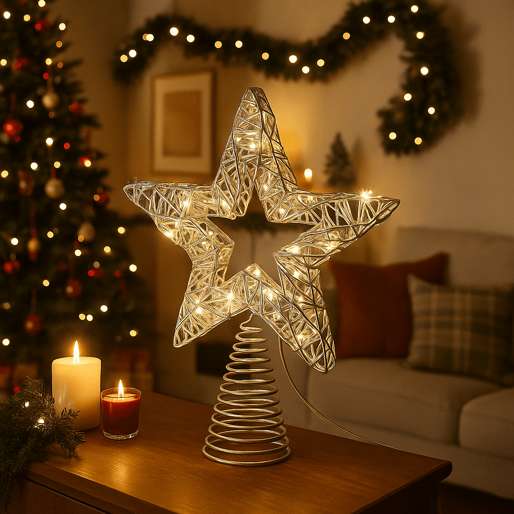 Puntale decorativo stella a batteria con luci Led per decorazione natalizia - 3