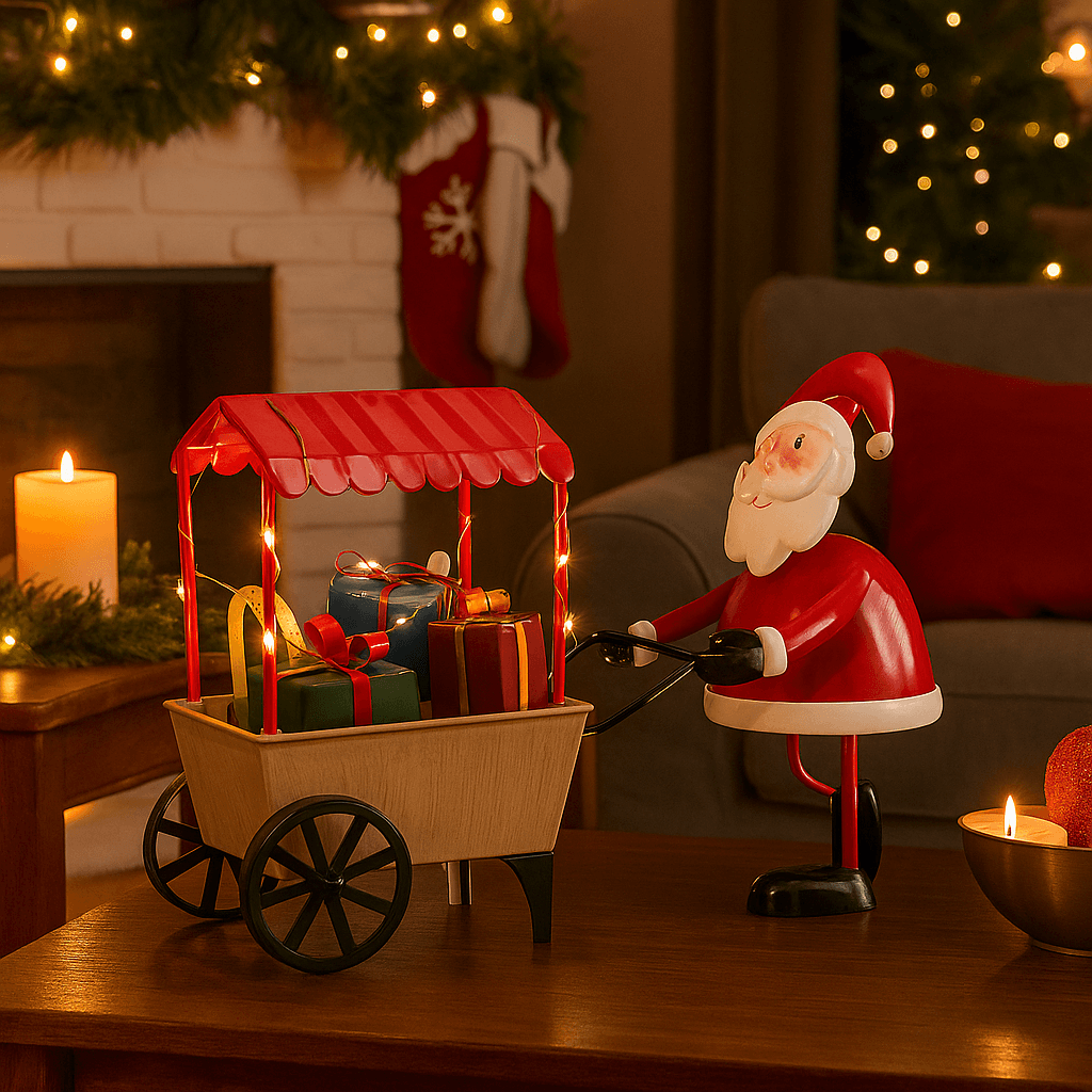 Scena natalizia carretto in metallo con luci Led per decorazioni natalizie - 5