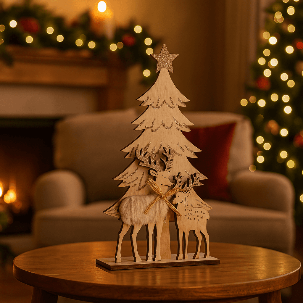 Decorazione natalizia renne con alberi in legno per decorazioni natalizie h 33 cm - 3