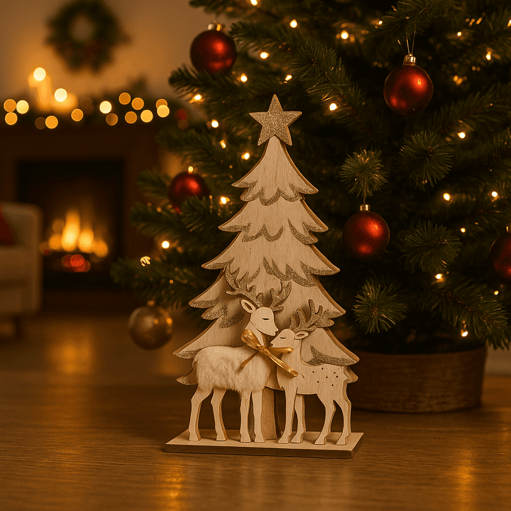 Decorazione natalizia renne con alberi in legno per decorazioni natalizie h 33 cm - 4