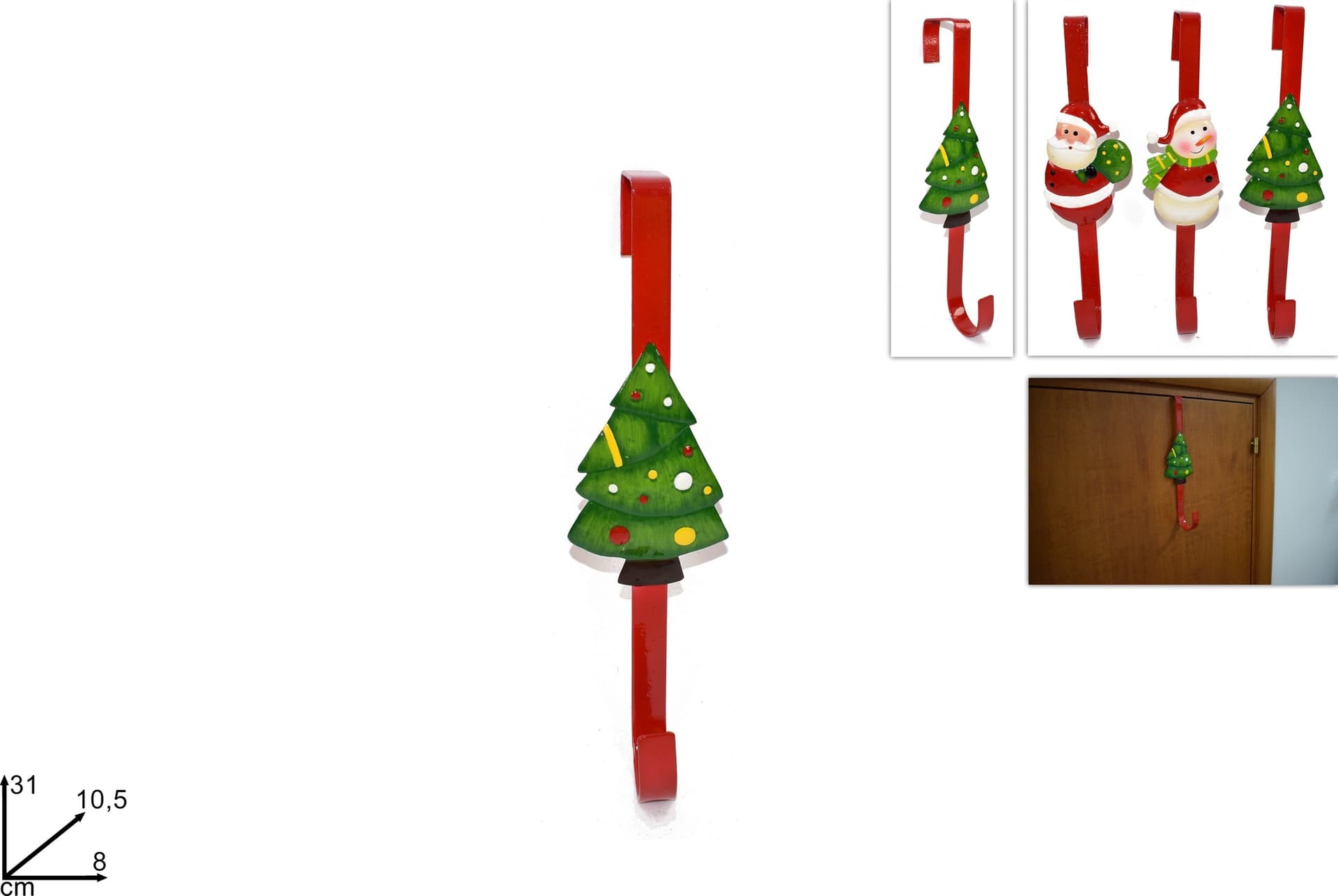 Gancio natalizio in metallo con decorazioni soggetti natalizi h 31 cm - 4
