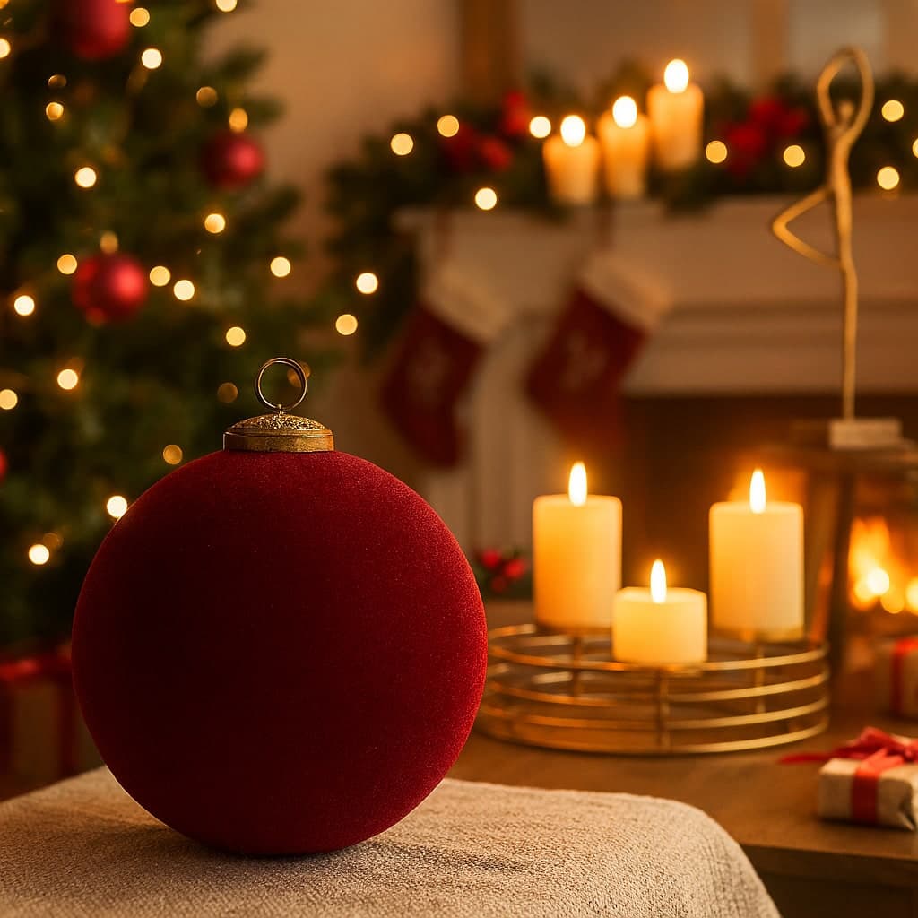 Palla di Natale in vetro floccato per decorazioni natalizie - 4