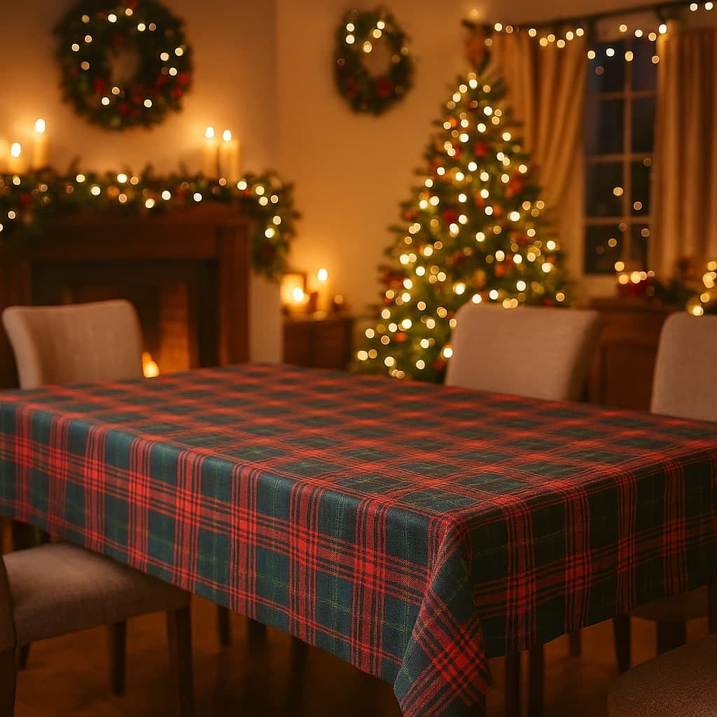 Tovaglia in plastica stile scozzese per tavolo di Natale 140 x 180 cm - 4