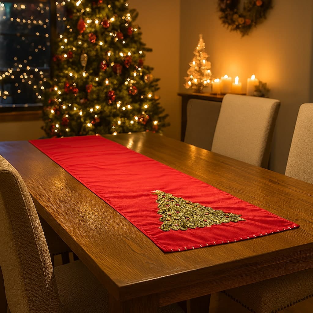 Runner decorato con albero di natale in velluto 40 x 180 cm - 2