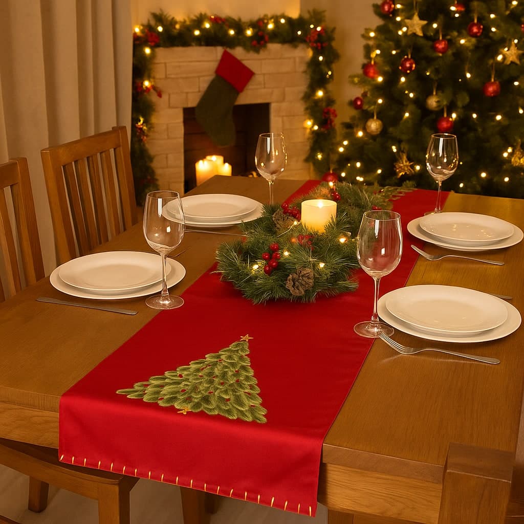 Runner decorato con albero di natale in velluto 40 x 180 cm - 3