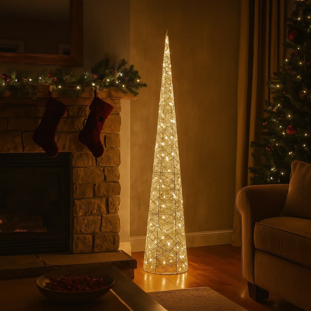 Albero decorativo cono oro in metallo con luci per decorazione natalizia - 4