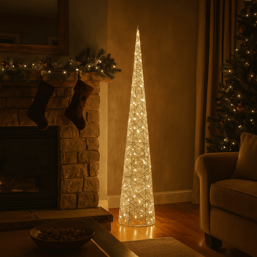 Albero decorativo cono oro in metallo con luci per decorazione natalizia - 4
