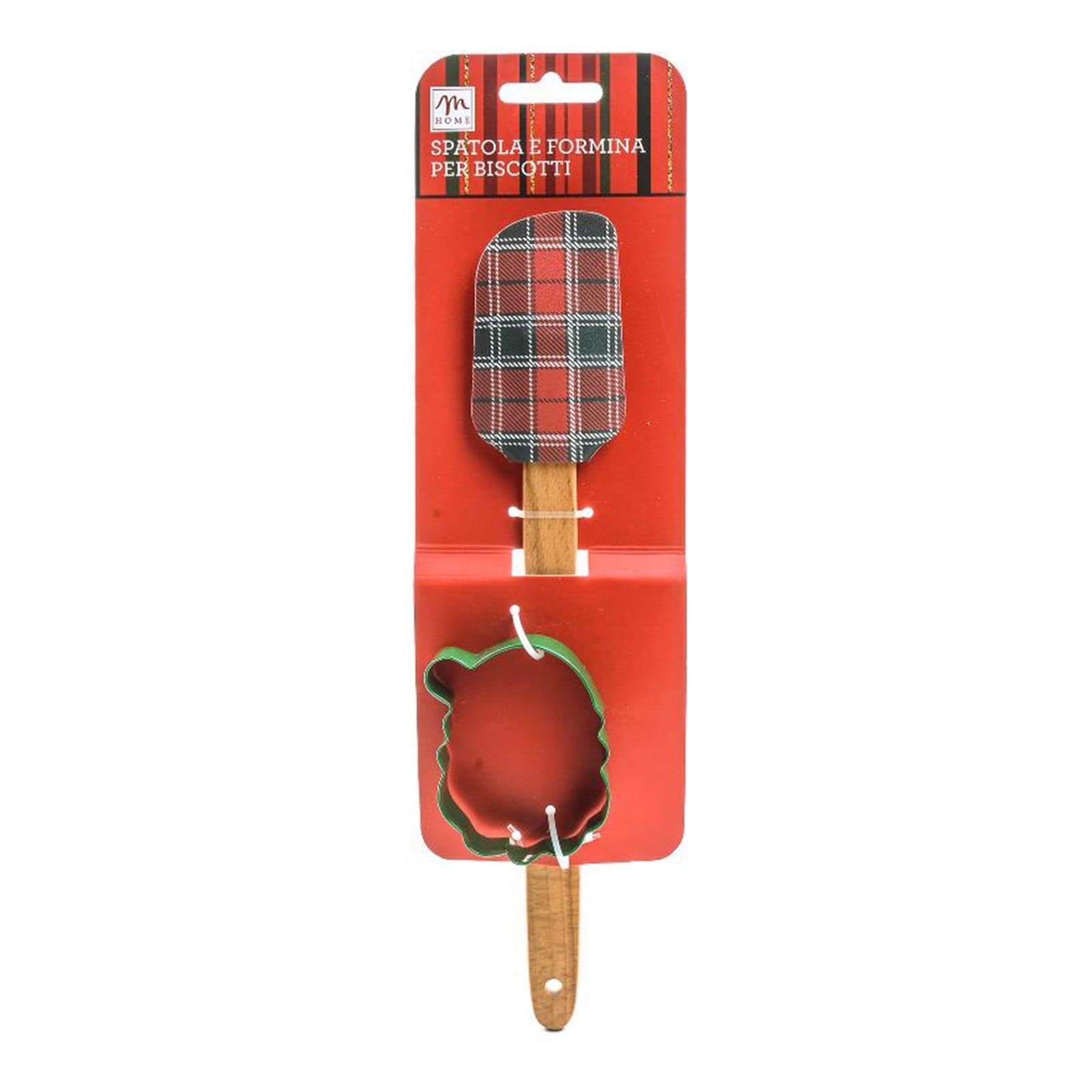 Set spatola rossa in silicone con manico in legno e formina per biscotti - 2