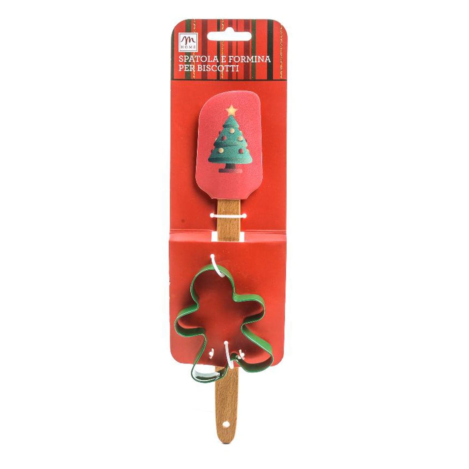 Set spatola rossa in silicone con manico in legno e formina per biscotti - 3