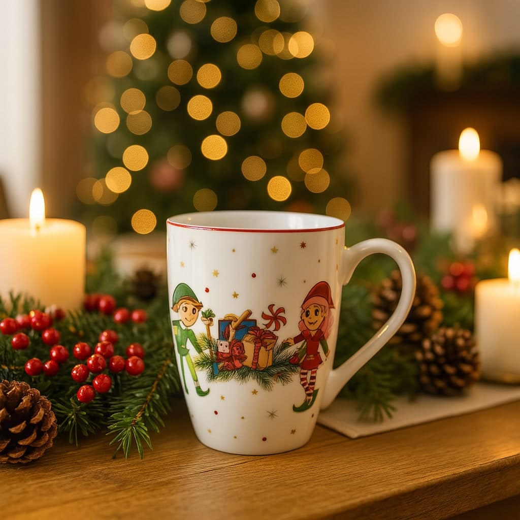 Tazza natalizia grande in porcellana floccata da 350 ml per decorazioni natalizie h 11,5 cm - 6