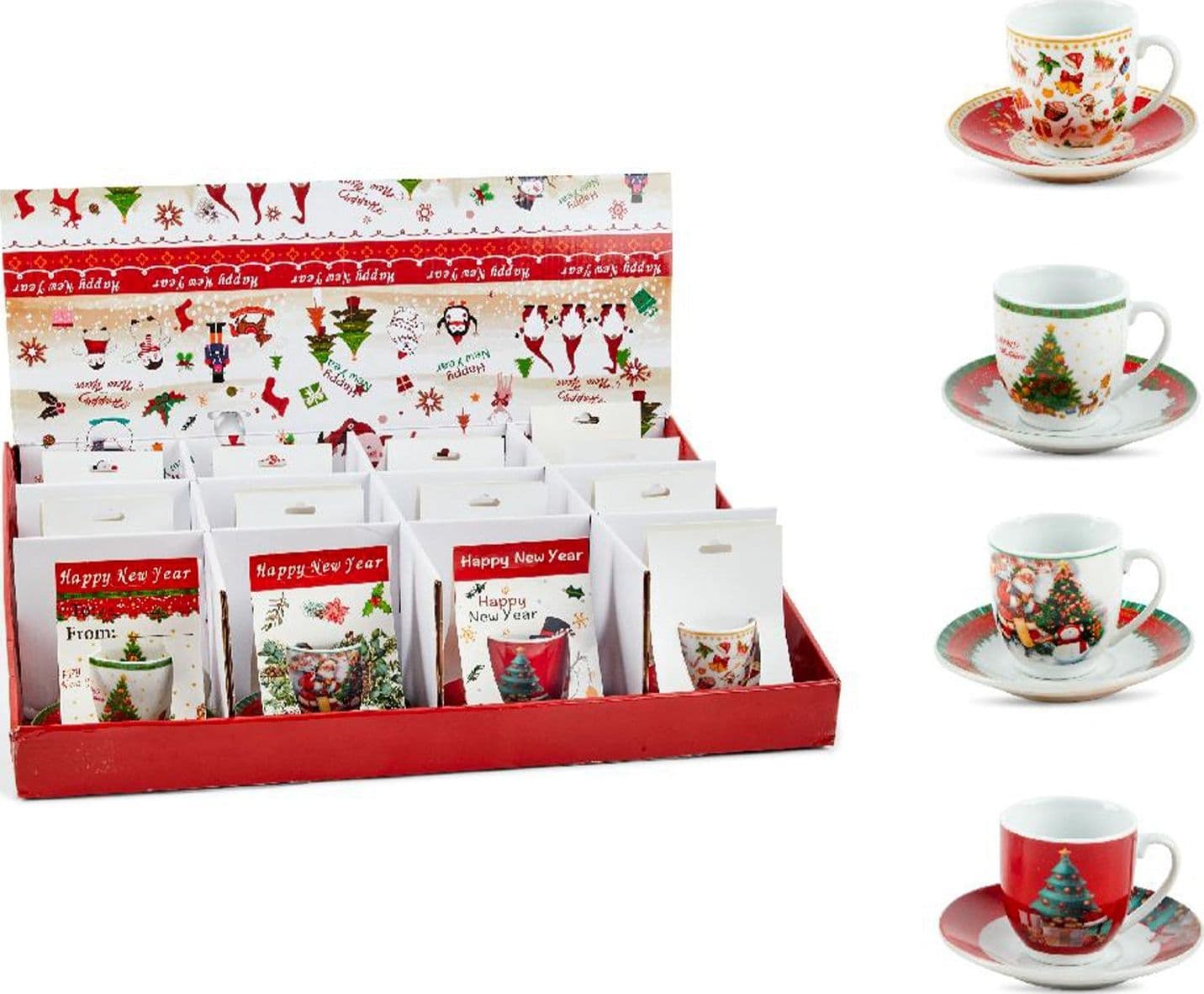 Tazzina natalizia con piattino in porcellana floccata da 80 ml per decorazioni natalizie set da 12 - 2