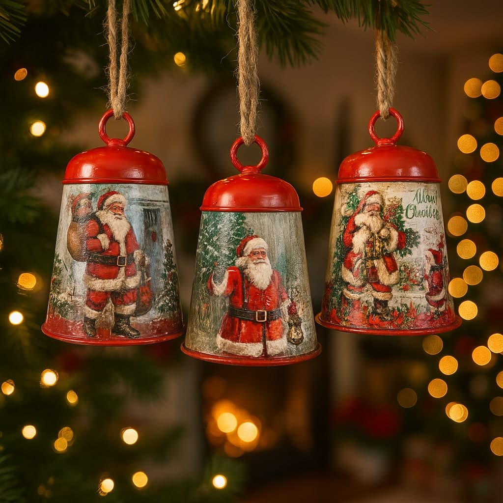 Campana decorata in metallo Babbo Natale per decorazioni natalizie - 5