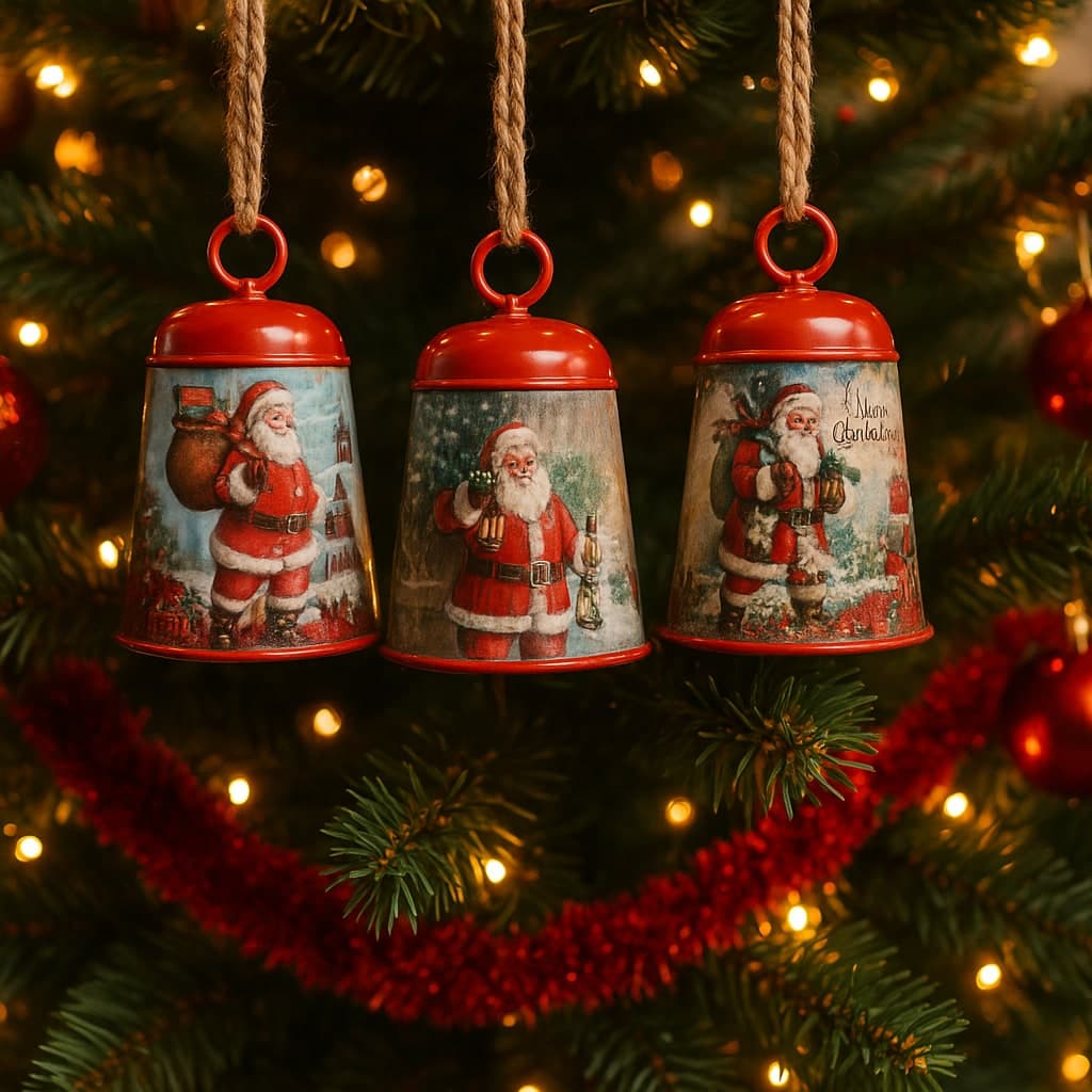 Campana decorata in metallo Babbo Natale per decorazioni natalizie - 6