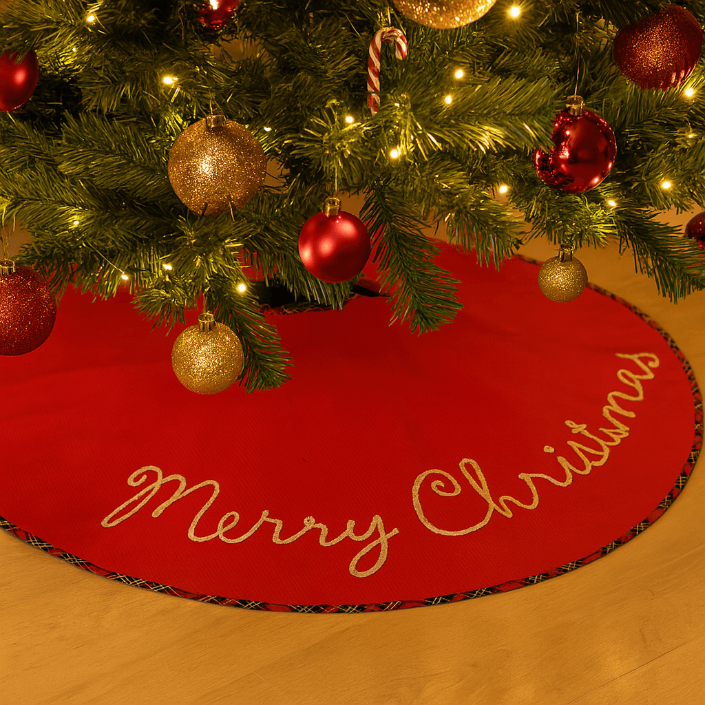 Copribase per albero di natale tappeto tondo in tessuto rosso Ø 100 cm per decorazioni natalizie - 2