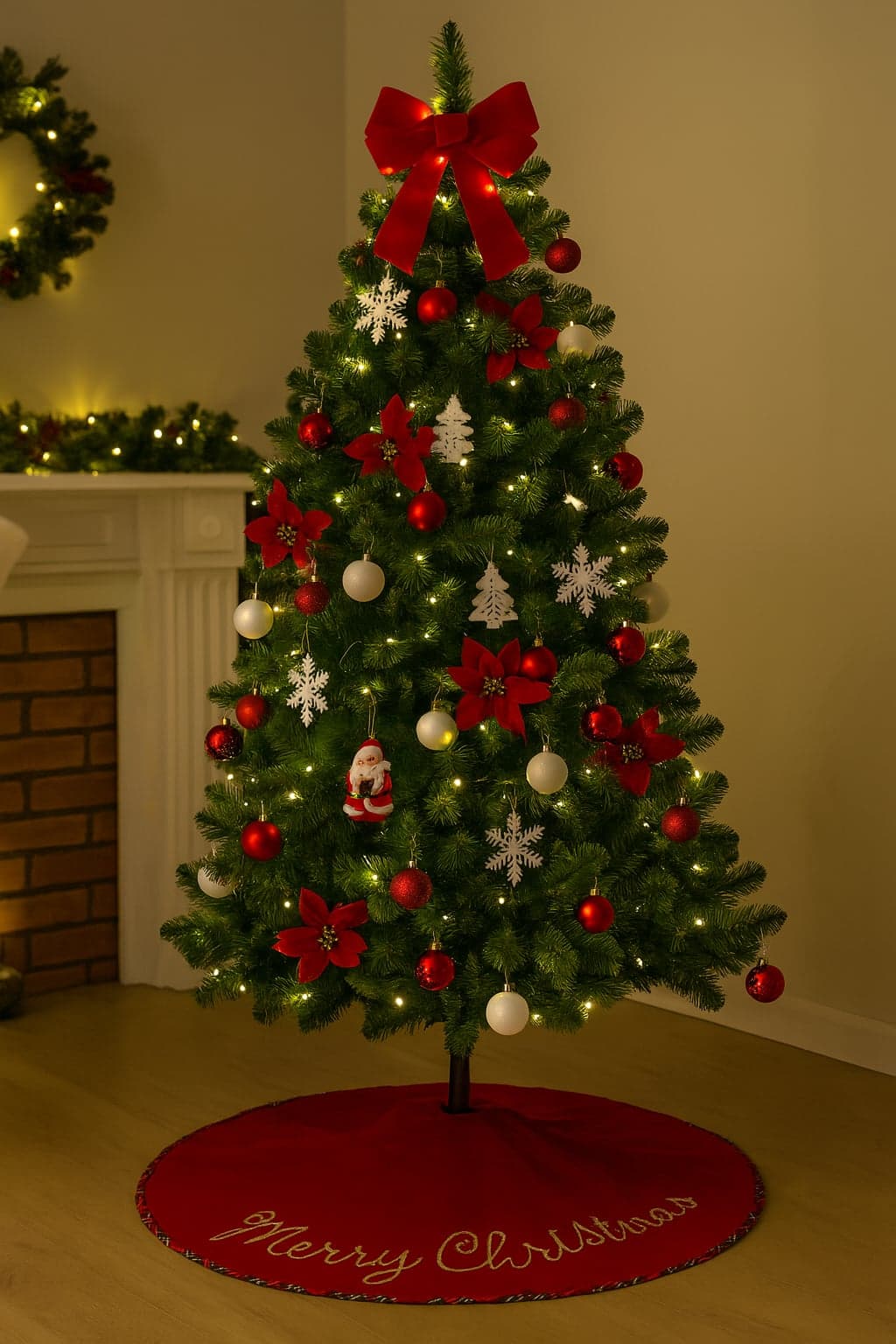 Copribase per albero di natale tappeto tondo in tessuto rosso Ø 100 cm per decorazioni natalizie - 3