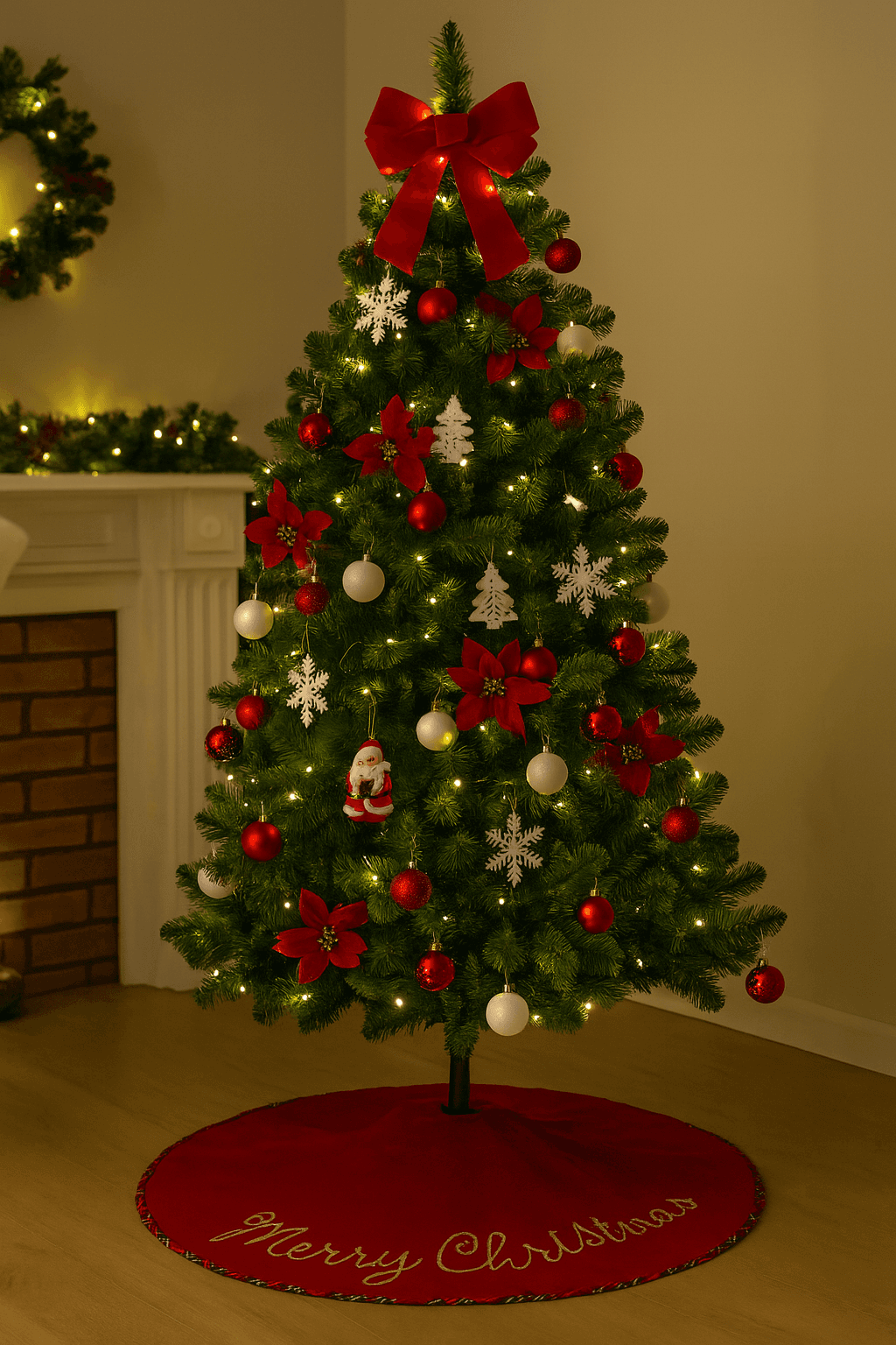 Copribase per albero di natale tappeto tondo in tessuto rosso Ø 100 cm per decorazioni natalizie - 3