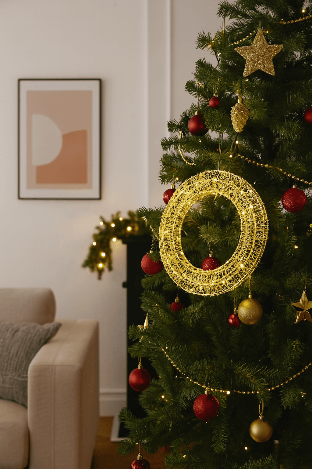 Corona natalizia tonda in metallo luminosa con LED a luce calda per decorazioni natalizie - 3