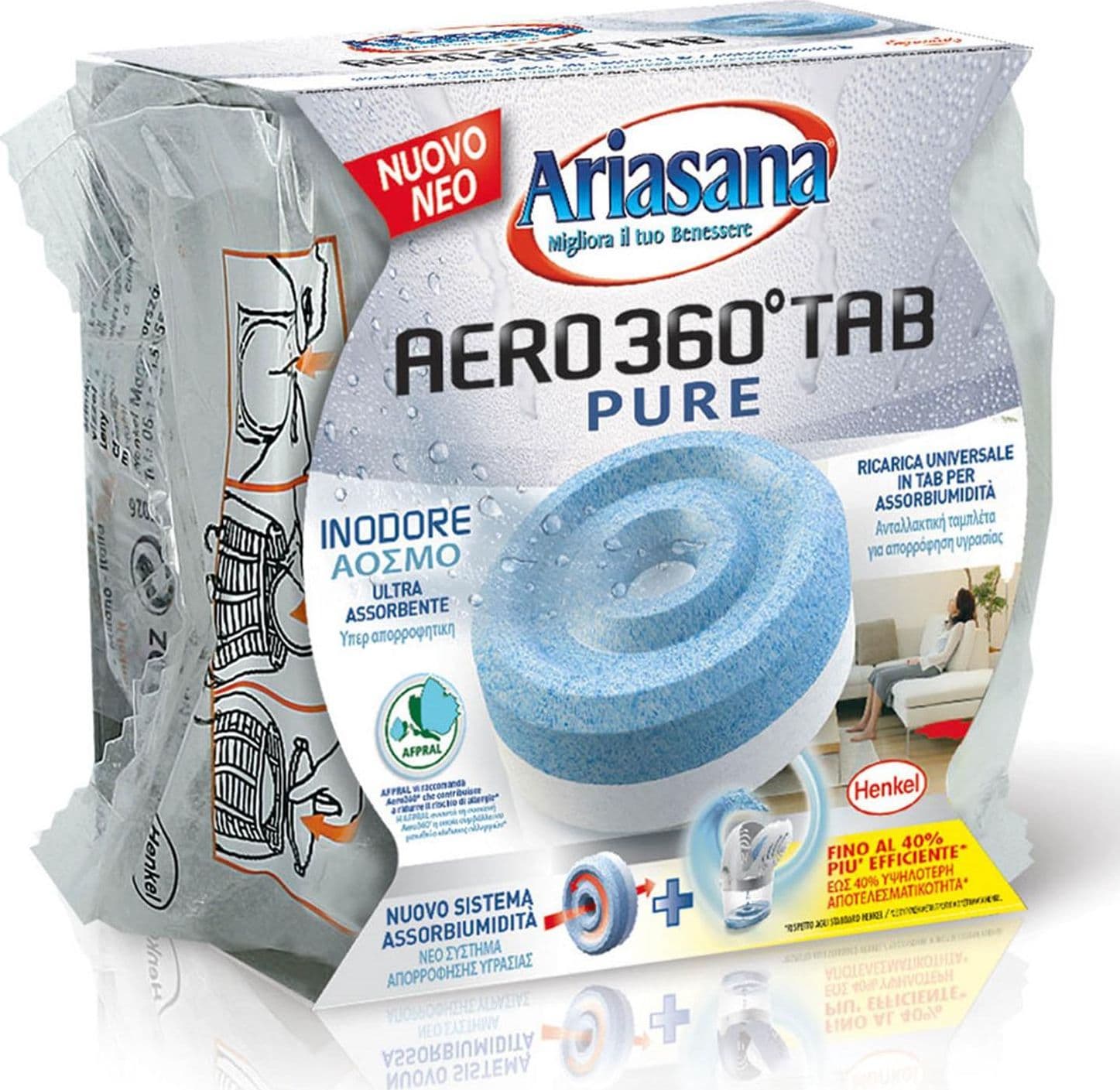 Kit di 2 pezzi ricarica Ariasana Bipack Aero 360° assorbi umidità' deumidificatore Tab neutro Classic 450g - 2
