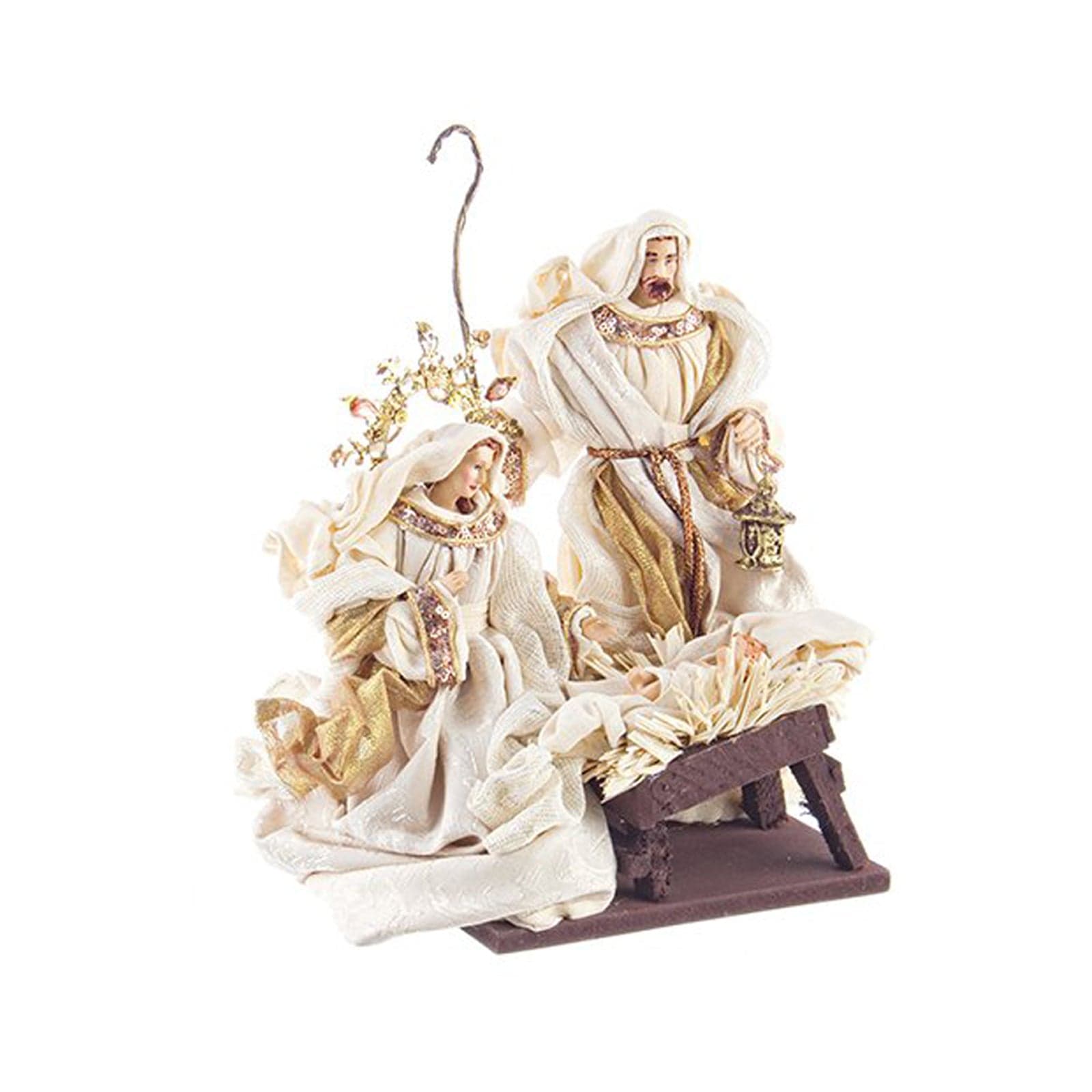 Natività completa con 6 soggetti statue per presepe vestiti in tessuto Panna e Oro h 28 cm - 2