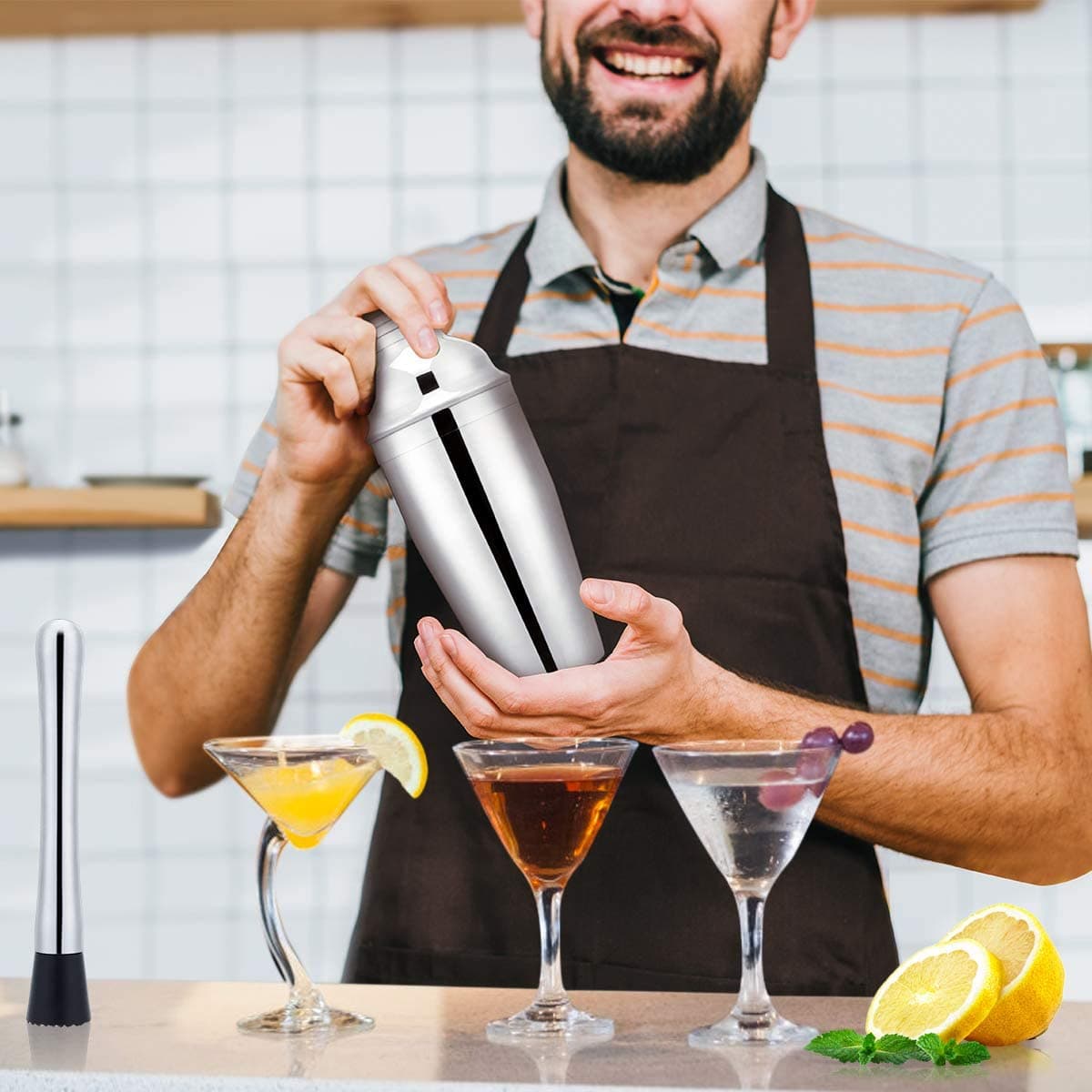 Set bartender 7 pezzi Shaker per cocktail idea regalo per barman - 5