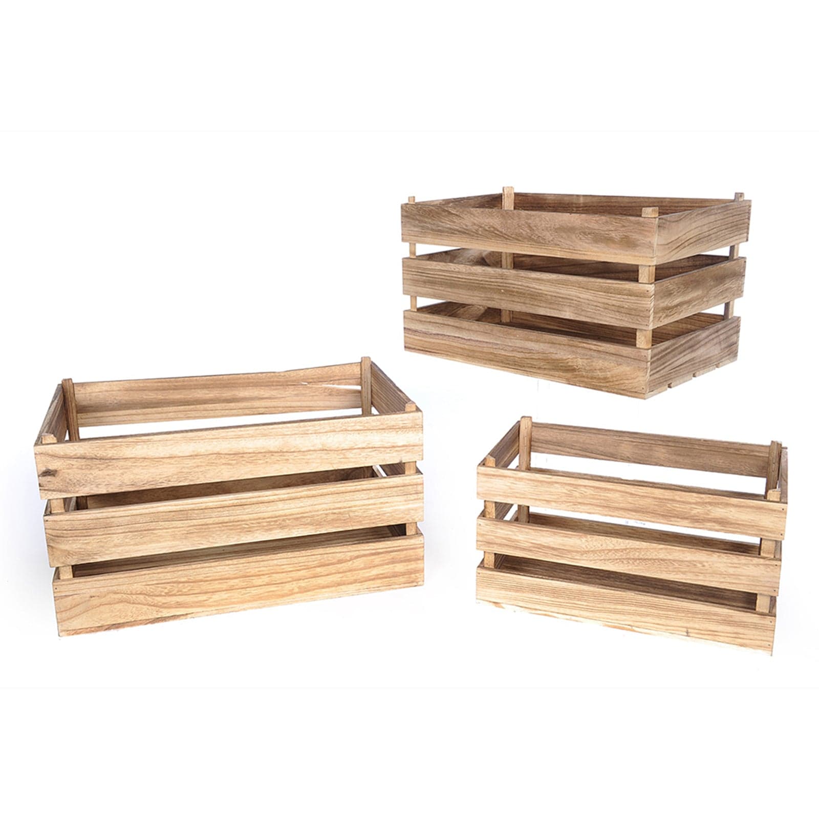 Set 3 Cassette decorative in legno con doghe contenitore porta oggetti - 2